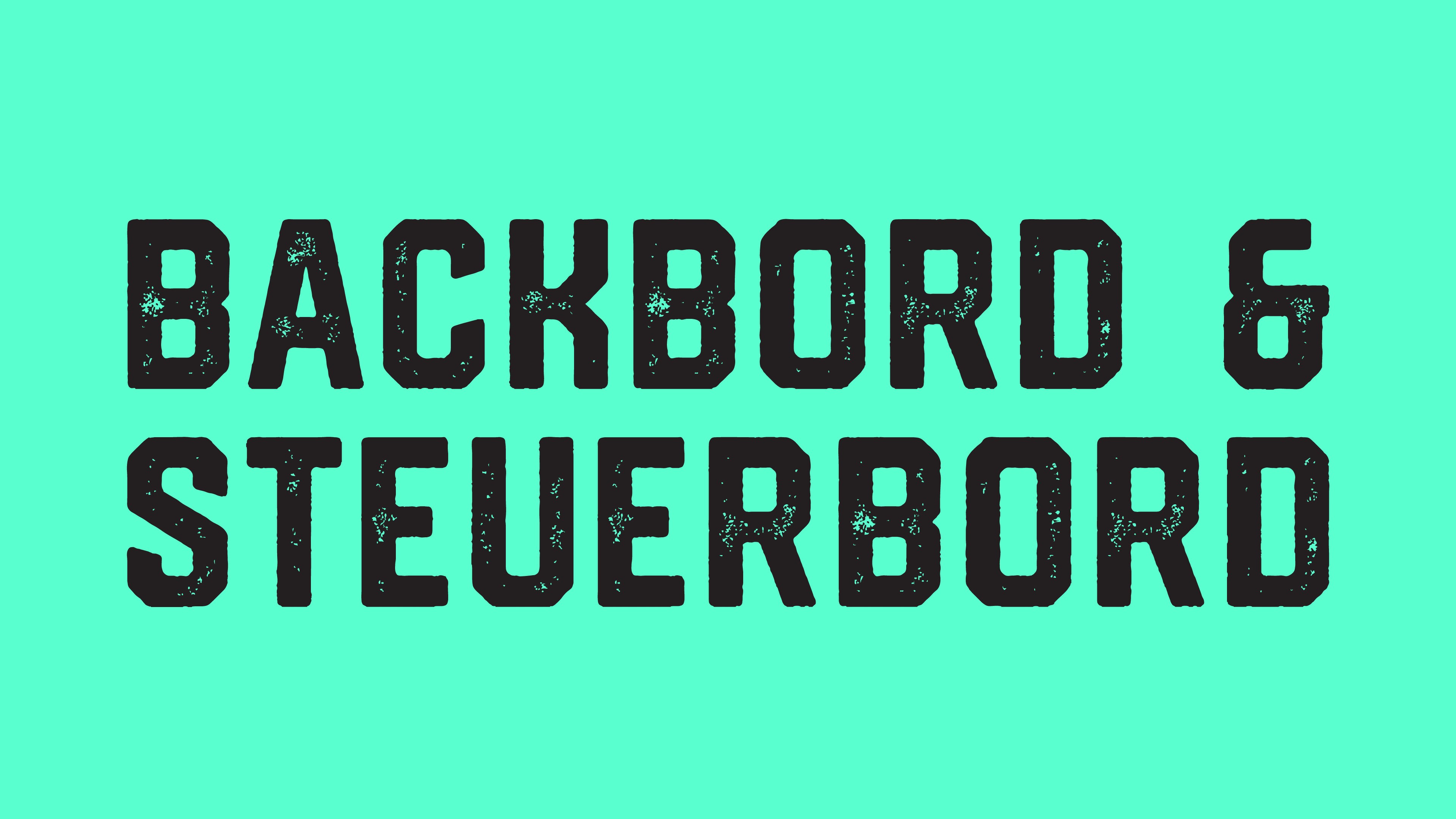 Schwarzes Logo Backbord und Steuerbord auf türkisem Hintergrund